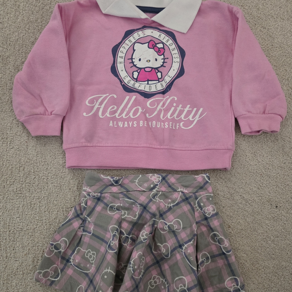 Hello Kitty Pink Top and Plaid Skirt Set